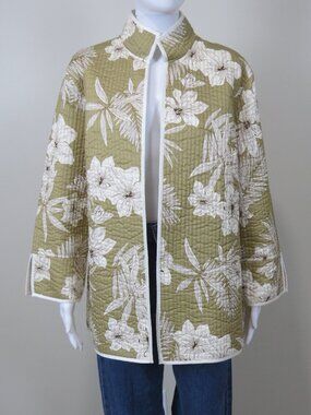Patty Kim Lightweight Quilted Jacket, Cotton, Silk SIZE XL Tan Floral
